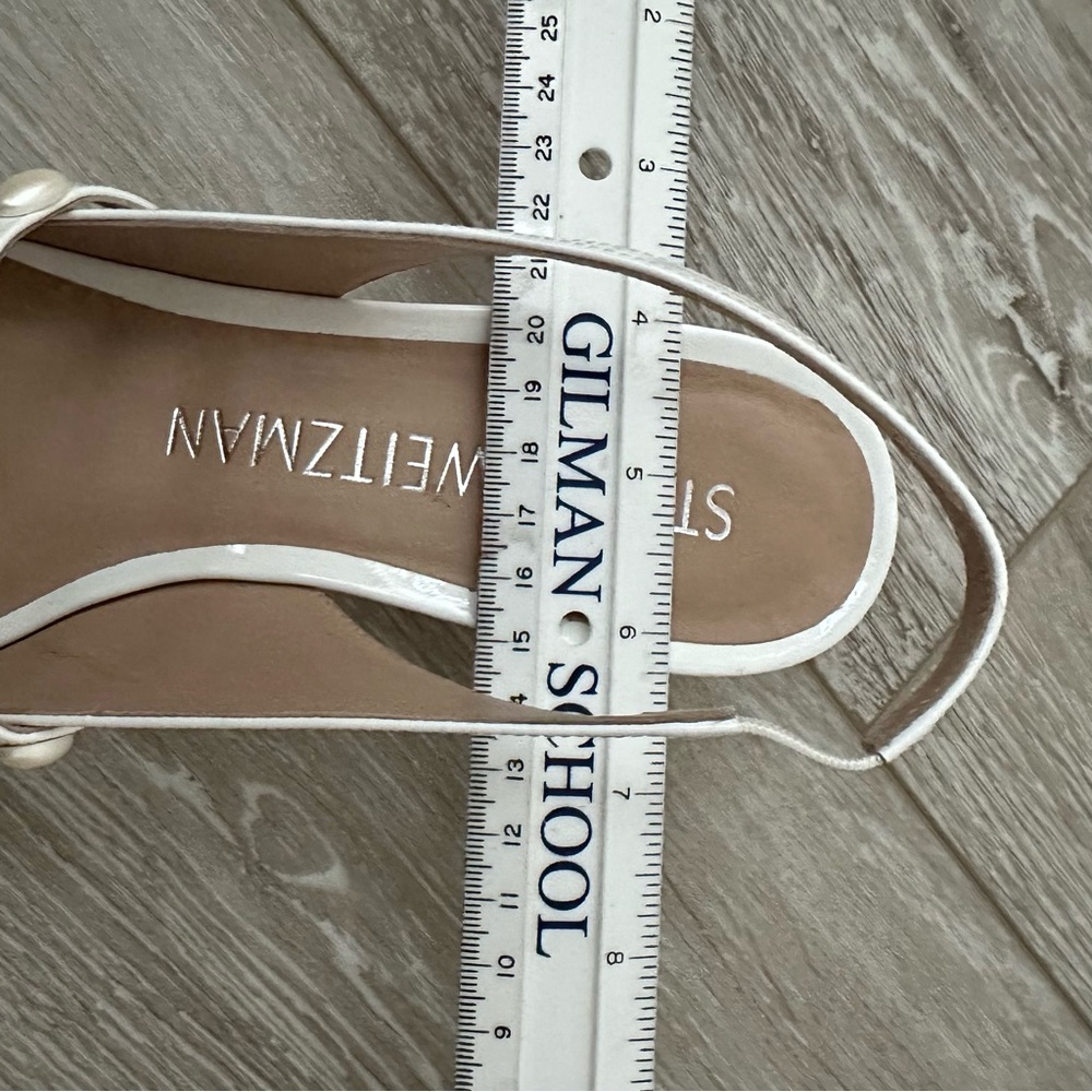 Stuart Weitzman White Pointed Slingback Heels with Pearl-Trim Strap - Picture 14 of 15